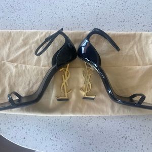 YSL BLACK PATENT LEATHER WITH YSL GOLD HEEL!! Gorgeous!